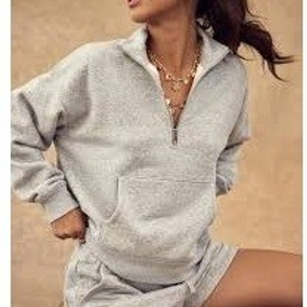 Aerie Small Quarter Zip Sweatshirt Gray Oversized Pocket Casual Loungewear S/P